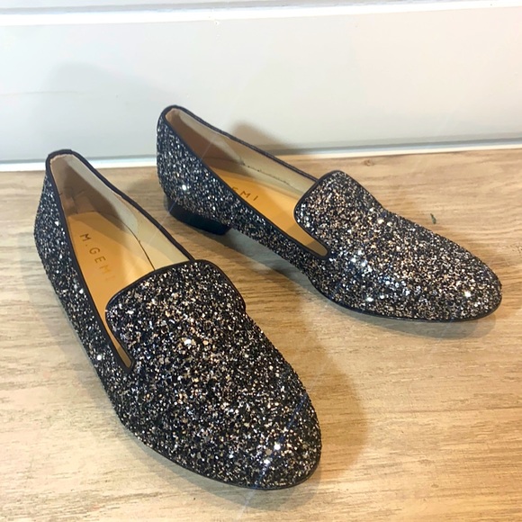M Gemi Parma Sparkle Flats Black Leather Trim.  Size 37.5 - Picture 1 of 6